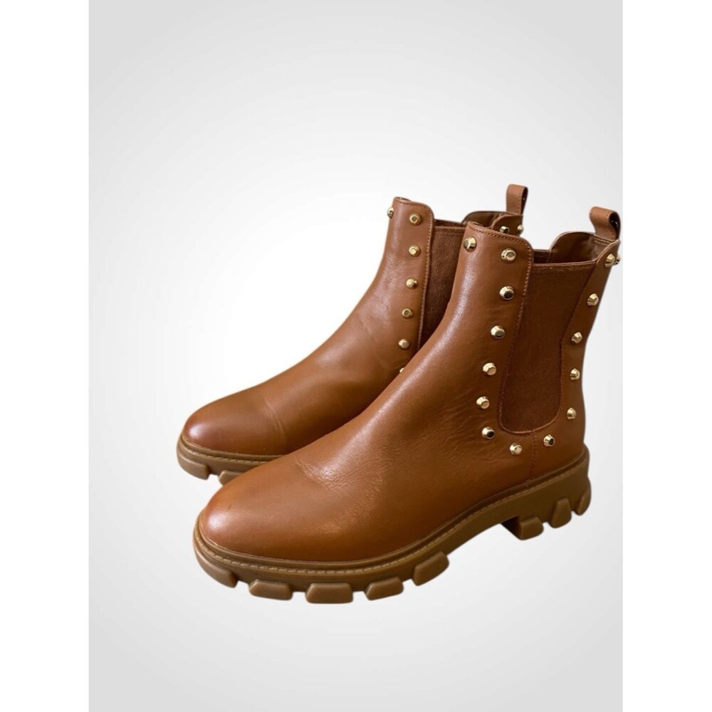 Michael Kors | MK Brown Leather Studded Ridley Chelsea Boot Lug Sole NWOB 6.5 - Picture 8 of 11
